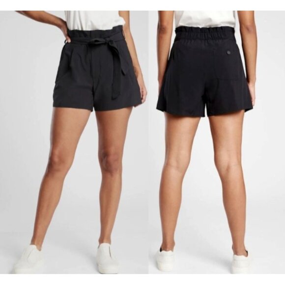 Athleta Sky Line Short II Black Paperbag Tie Waist Shorts Women's Size 6 - Picture 1 of 16